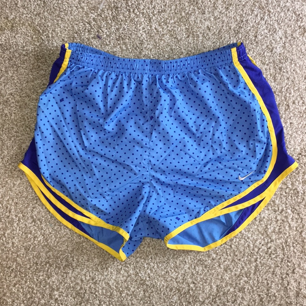 Nike blue and yellow polka dot shorts